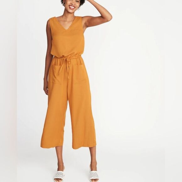 Old Navy Jumpsuit Womens Yellow/mustard Wide Leg Drawstring Waist - Picture 1 of 6